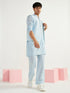 Men's Aqua Linen Jacket,Kurta And Pyjama Set.